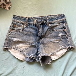 American Eagle high rise distressed jean shorts, size 0